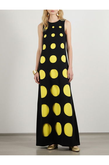 Loose Sleeveless Contrast Color Polka-Dot Split-Joint Round-Neck Maxi Dresses product thumbnail 2