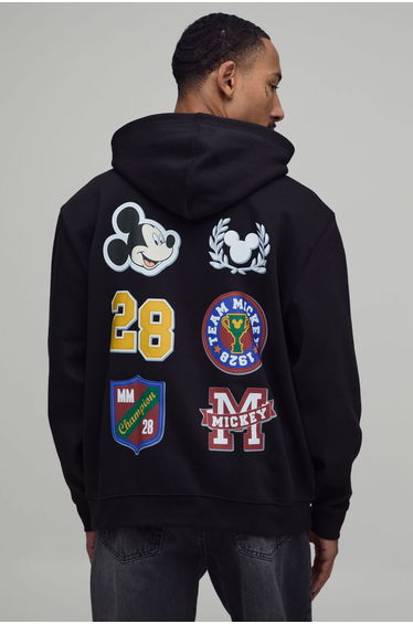 Oversized Mickey Mouse Varsity License Print Hoodie - black product thumbnail 2