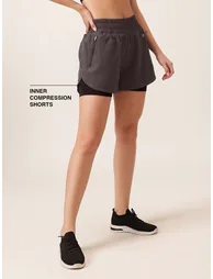 Dark Grey Solid Running Shorts With Zip Pockets - 1