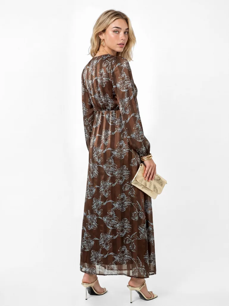 Lovedrobe Floral Print Burnout Satin Stripe Midaxi Dress - 1