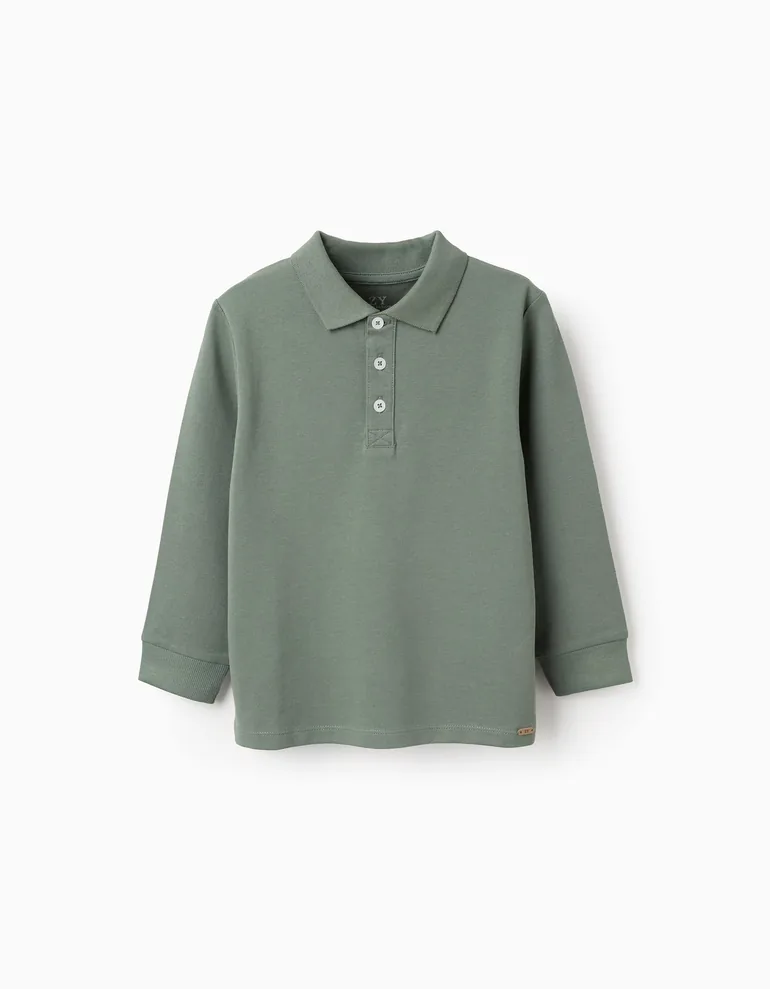 Long Sleeve Cotton Polo-shirt for Boys, Green