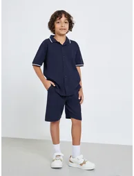 Kids Navy Blue Knit Shirt and Shorts Set