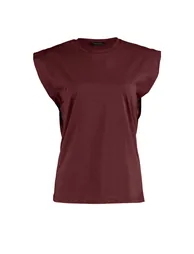 Claret Red 100% Cotton Padded Look Basic Crew Neck Knitted T-Shirt - 4