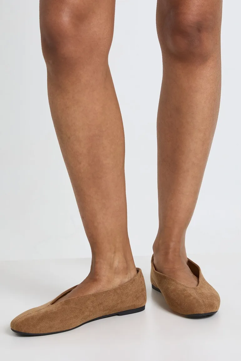 Wide Fit Faux Suede Seam Detail Square Toe Ballet Flats - taupe - 1