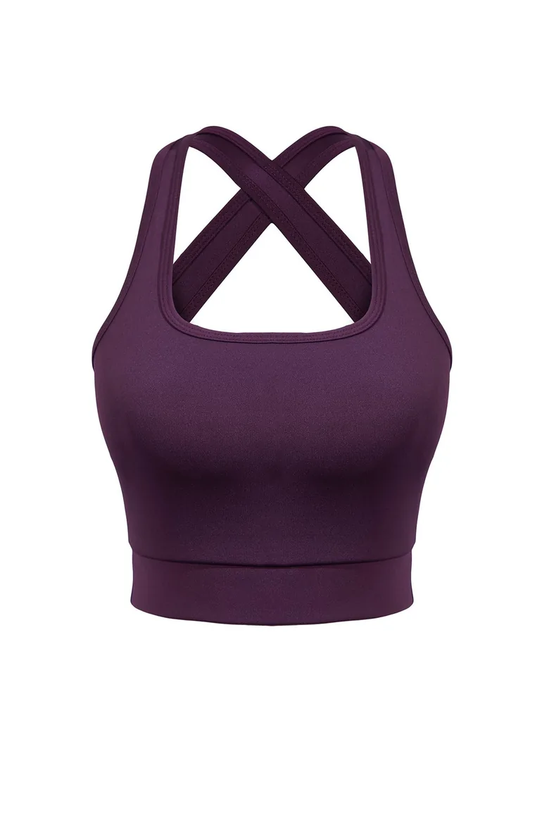 Square Neck Sports Bra with Plum Support/Shaping Back Detail - 4