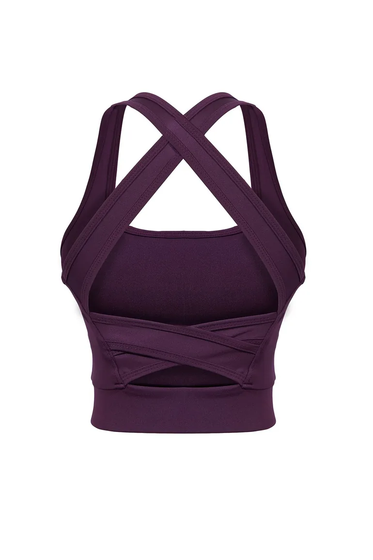 Square Neck Sports Bra with Plum Support/Shaping Back Detail - 2