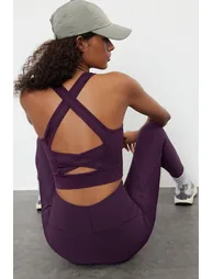 Square Neck Sports Bra with Plum Support/Shaping Back Detail - 3