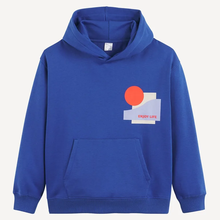 Fleece Hoodie with Graphic Print On Chest - 2