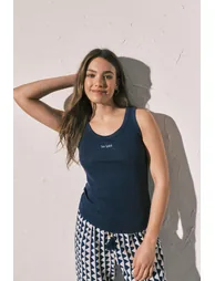 Navy lurex ribbed vest top - 1