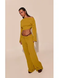 Olive Burnout Mesh Slouchy Asymmetric Top - 2