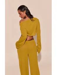 Olive Burnout Mesh Slouchy Asymmetric Top - 1
