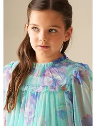 Beatrice Mint Mesh Frill Daisy Print Dress - 2