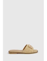 Raffia Embellished Buckle Sandals - natural - 2