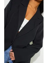 Black Oversized Drapey Button Detail Blazer - 3