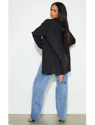 Black Oversized Drapey Button Detail Blazer - 1