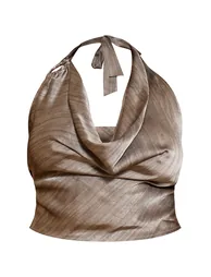 Plus Grey Textured Printed Satin Metal Halter Top - 4