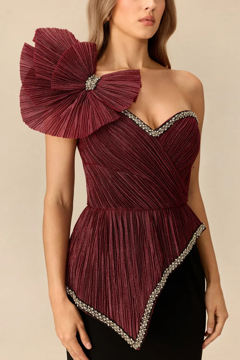 Unusual Muse Pleated Bow Embellished Mermaid Maxi Dress - 1