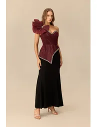 Unusual Muse Pleated Bow Embellished Mermaid Maxi Dress - 3