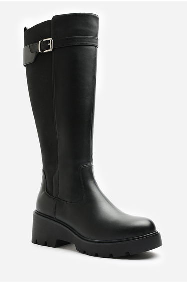 Erelia Wide Fit Stretch Panel Buckle Detail Wedge Boots product thumbnail 4