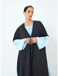 Women Color Block Contrast Long Sleeve Abaya - 1