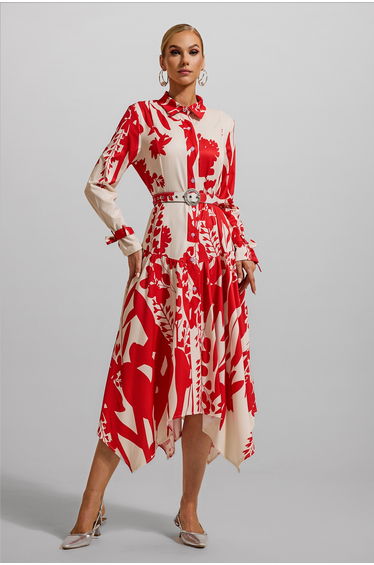 Émilie Floral Lace Up Midi Dress With Belt