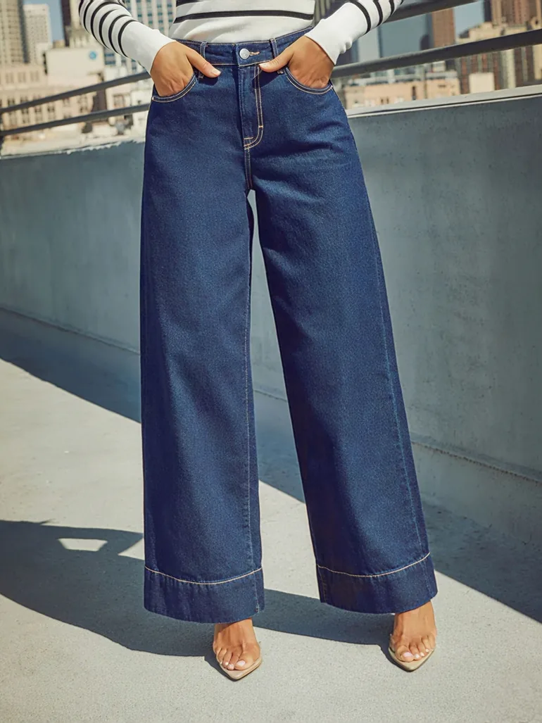 Dark Blue High Rise Wide Leg Jeans - 3