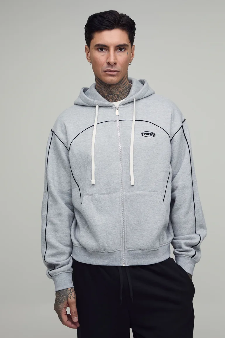 Tall Piping Detail Oversized Boxy Hoodie - grey marl - 3