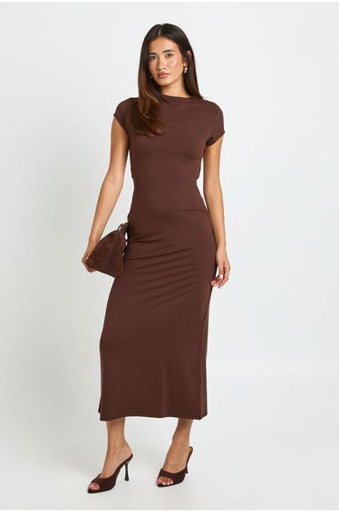 Basic Supersoft Cap Sleeve Backless Midaxi Dress - chocolate