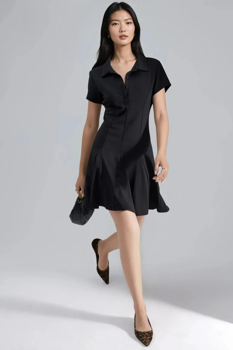 BUSEM Buttoned Crepe Mini Shirt Collar Dress