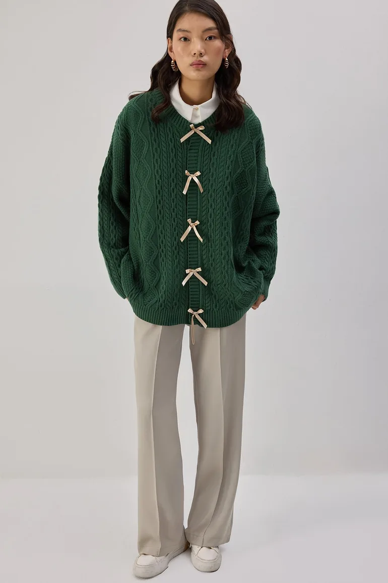 KNITWEAR CARDIGAN WITH BOW DETAILS - 1