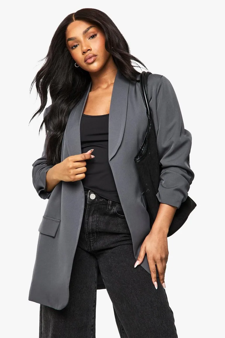 Plus Woven Double Breasted Oversized Blazer - grey - 2