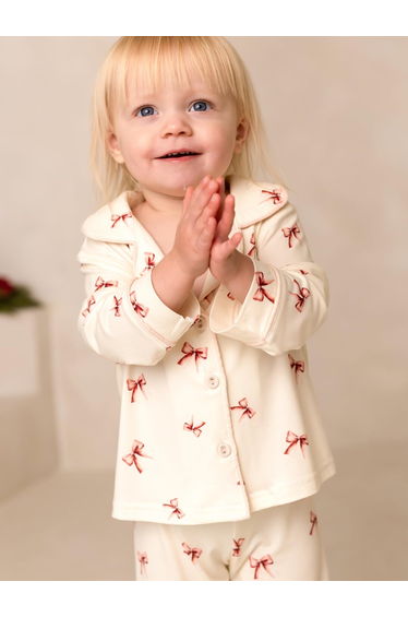 Cozy Crew Club Girls Mini COZY Rosy Ribbon Pyjamas in Ivory