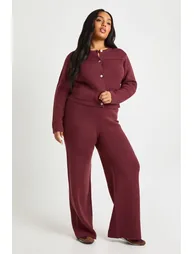 Plus Crew Neck Button Down Ballon Sleeve Cardigan And Wid Leg Trouser Co Ord - black - 2