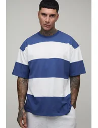 Tall Oversized Colour Block Stripe T-Shirt - navy