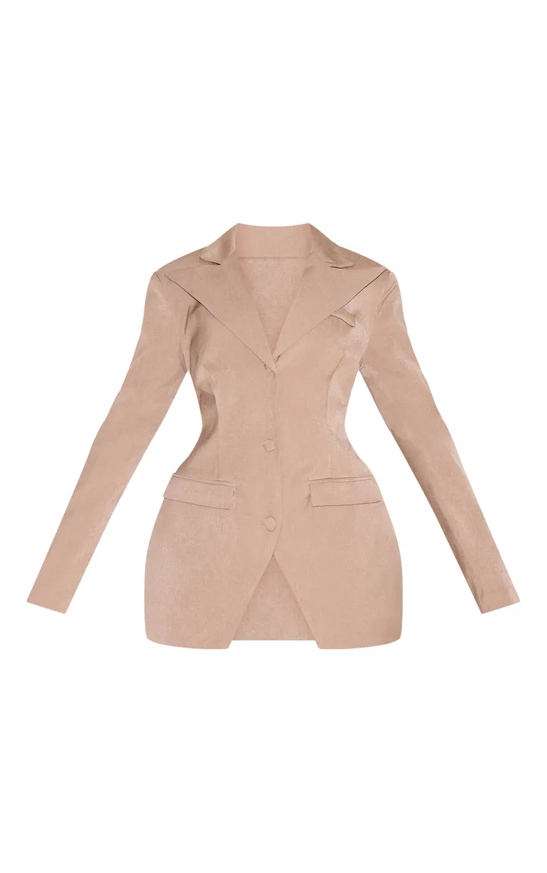 بليزر بخصر قابل للتعديل بحافة بفتحة بمظهر كتان لون بني - للمقاسات الممتلئة - 4