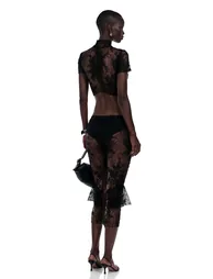 Bree Black Turtleneck Lace Top & Skirt Set - 2