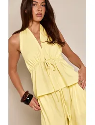 Pale Lime Marl Tie Waist Longline Top Co-ord - 3