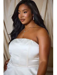 Plus Satin Structured Bandeau Peplum Corset Top - ivory - 3
