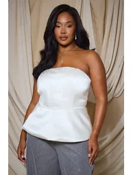 Plus Satin Structured Bandeau Peplum Corset Top - ivory - 1