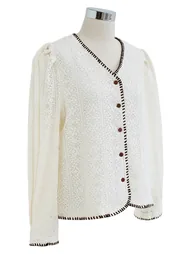 Contrast Edge Floral Cutwork Top in Cream - 4