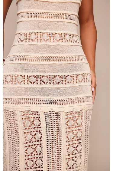 Petite Cream Ribbed Crochet Cut Out Strappy Maxi Dress product thumbnail 4