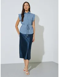 Blue Sleeveless Tie-Waist Blouse - 1