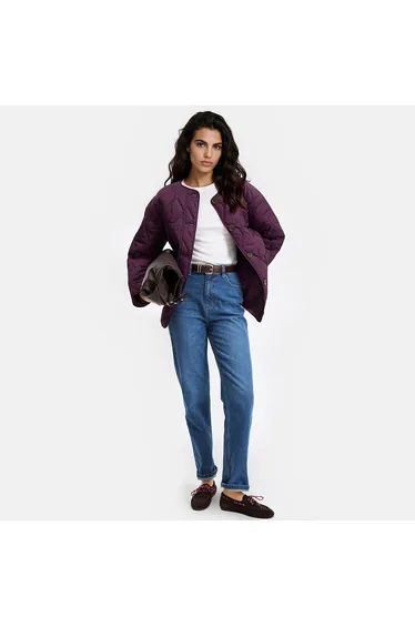 Short Quilted Padded Jacket with Button Fastening