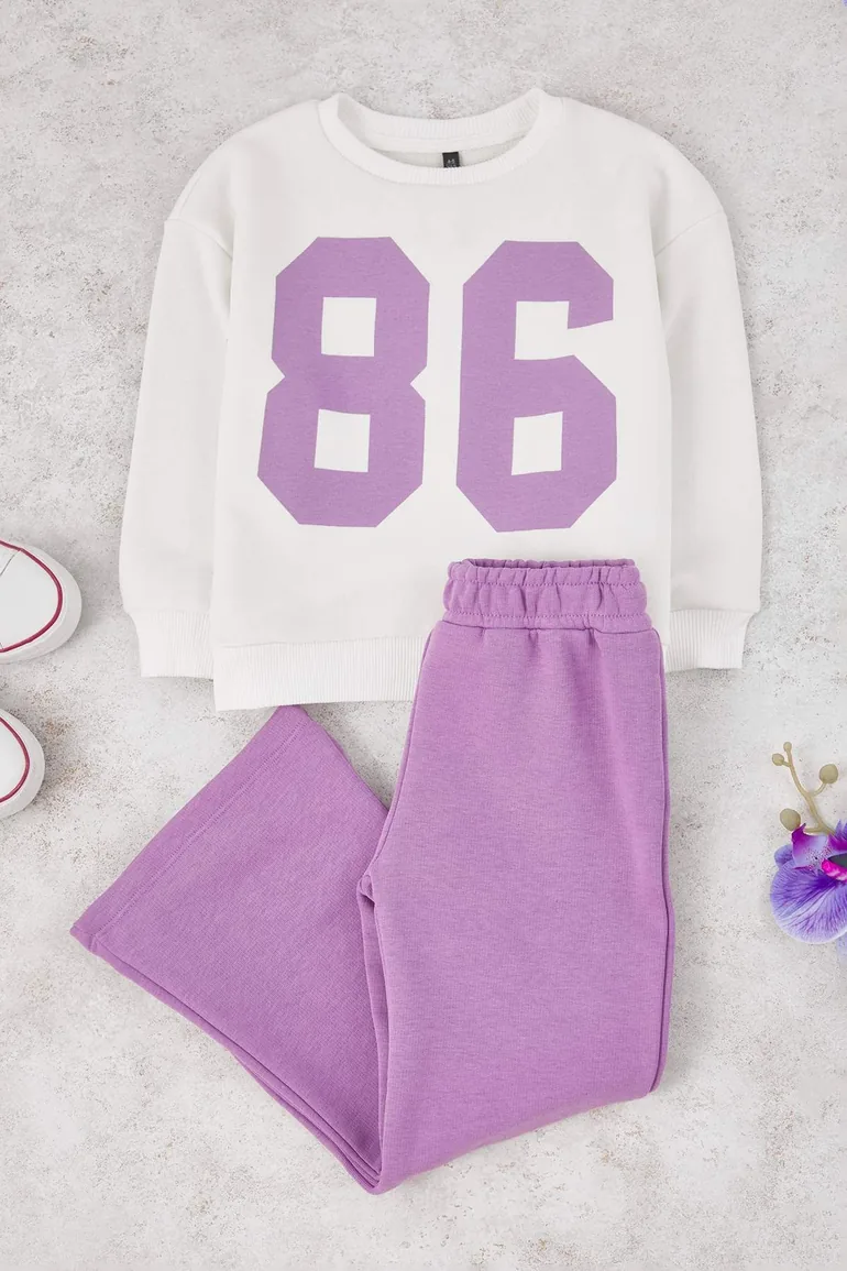 Lilac Girl's Cotton Printed Regular Knitted Bottom - Top Set