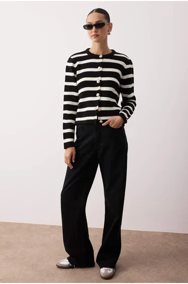 Black*001 Basic Jacket-Look Knitwear Cardigan