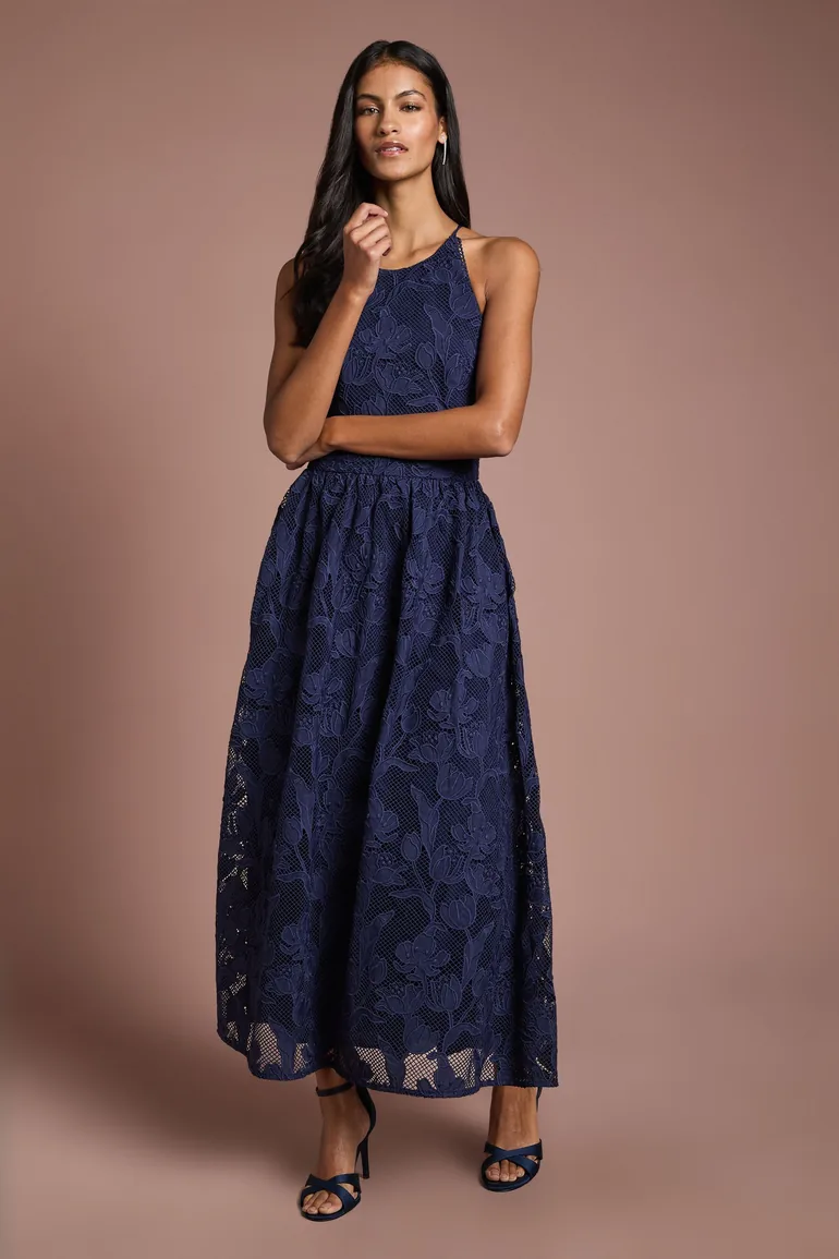 Petite Halterneck Lace Midi Dress