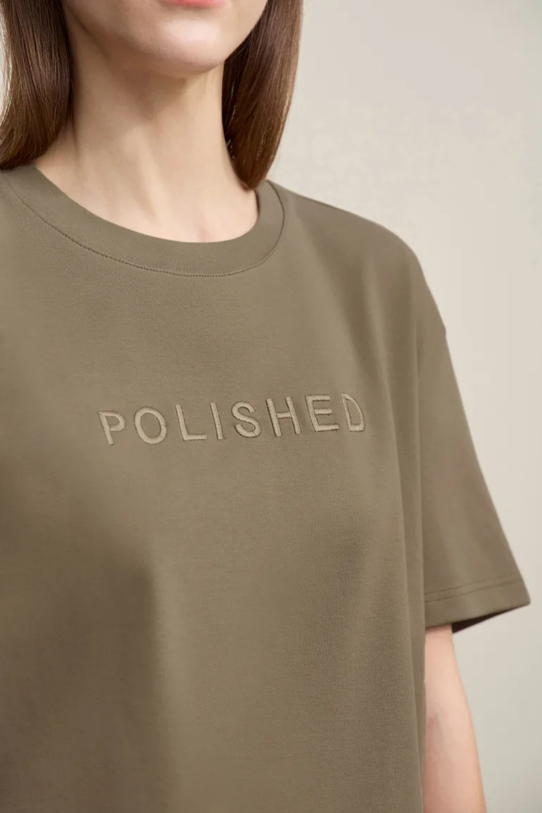 Letter Embroidered Pure Cotton T-shirt - 4
