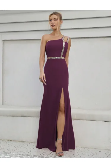 Leely Elegant One Shoulder Sleeveless Evening Gown