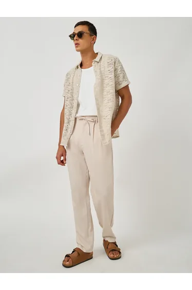 Textured Crochet Regular Fit Spread Collar Shirt