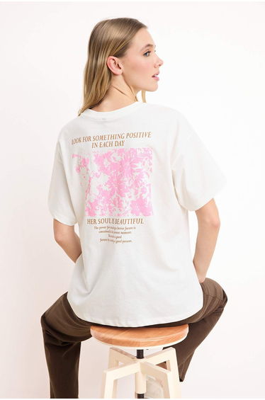 Ecru Premium 100% Thick Cotton Front and Back Printed Oversized Mold Knitted T-Shirt product thumbnail 3